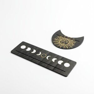 Black & Gold Tarot Card Holder – Sun & Moon Wood Set – New